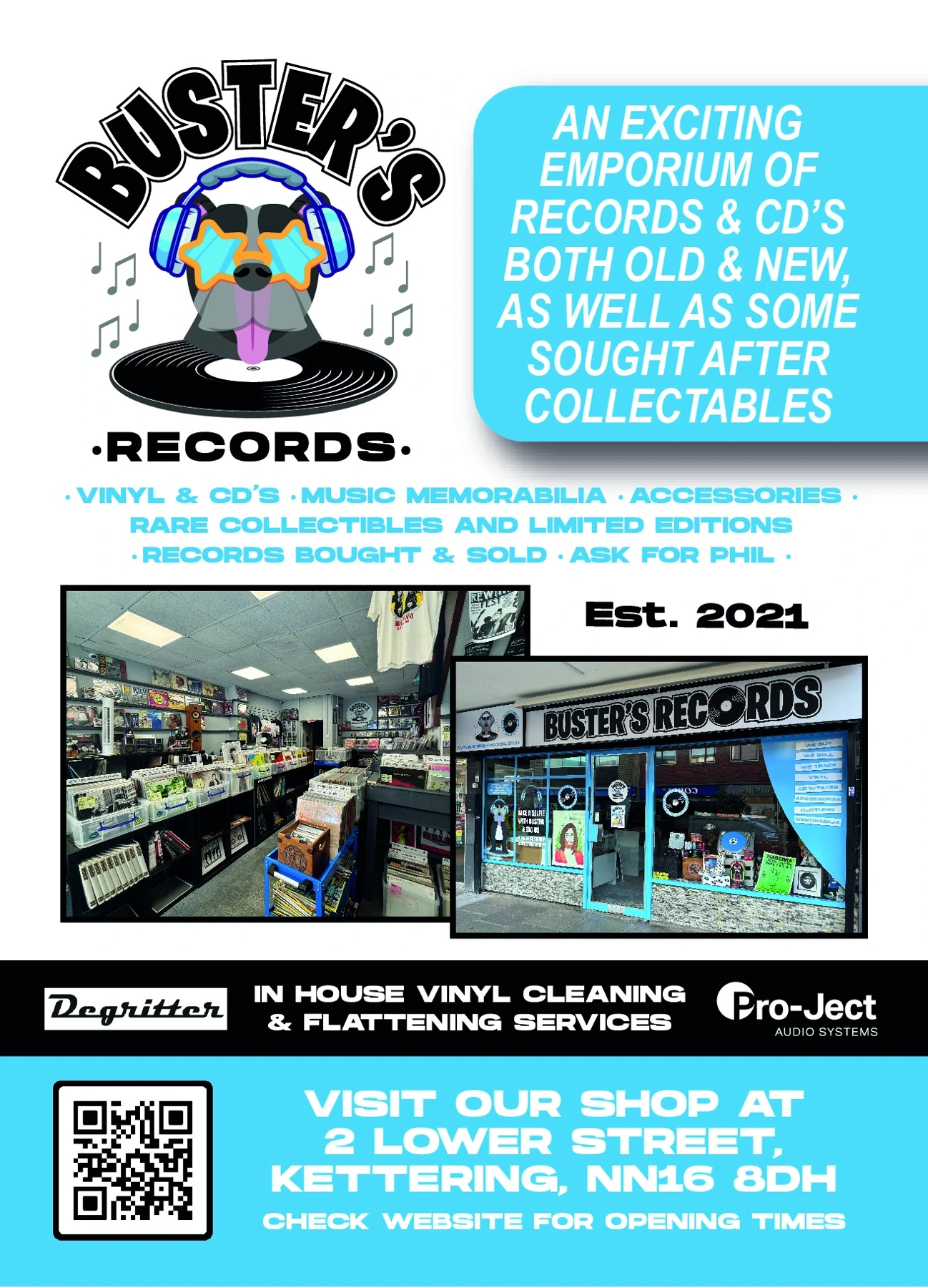 Buster’s Records promotional flyer — shop and services