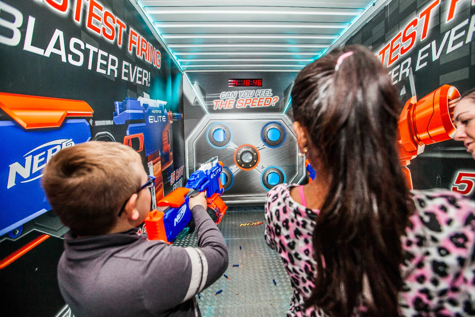 Visitors taking part inside the NERF Vault