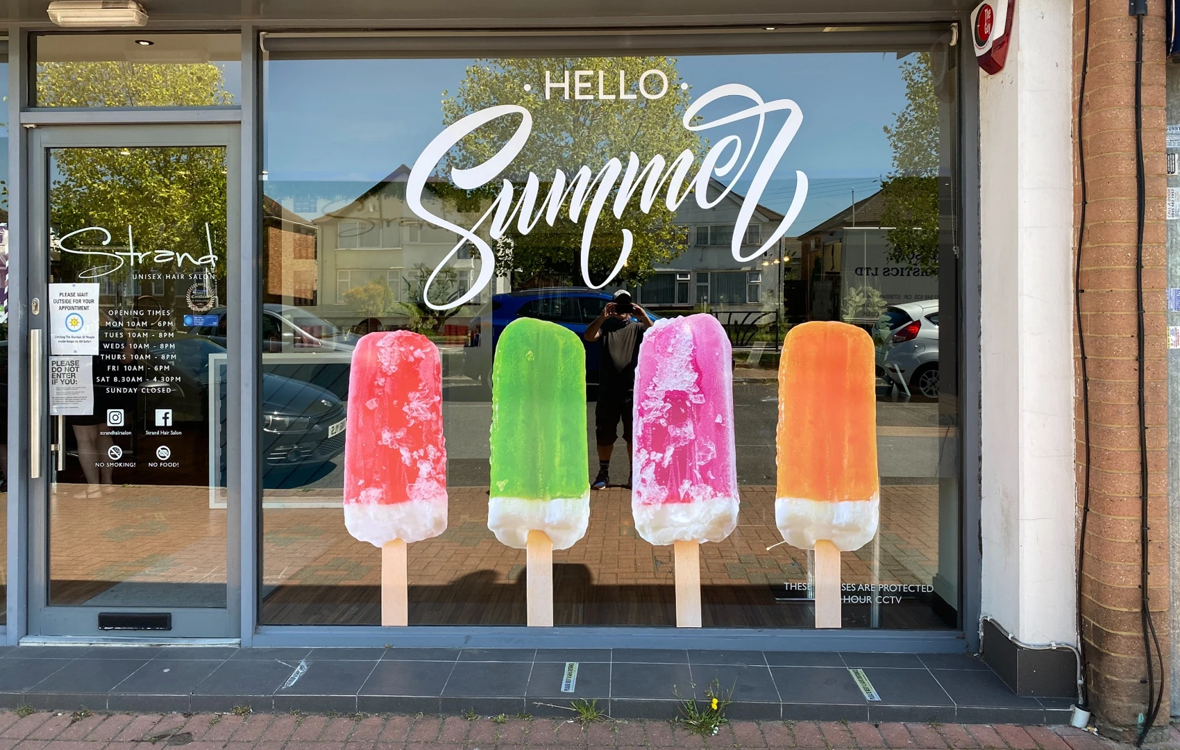 Strand Hair Salon HELLO Summer window graphics with colourful ice lollies